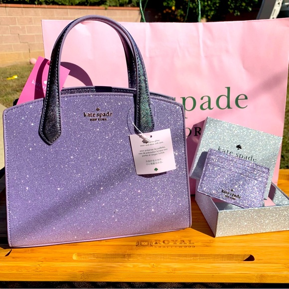 Kate Spade Holiday Collection Lilac Frost Tinsel Satchel and Card Holder Set - Picture 3 of 13